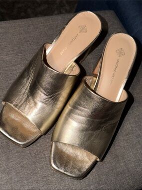ANTONIO MELANI Metallic Gold Open-Toe Slip-On Mules